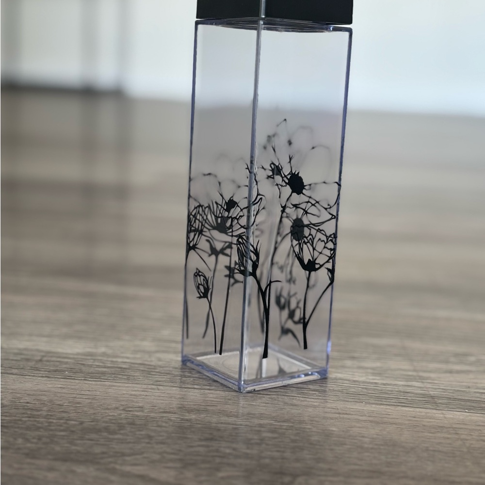 Custom Black Floral Square Water Bottle | Sleek & Modern